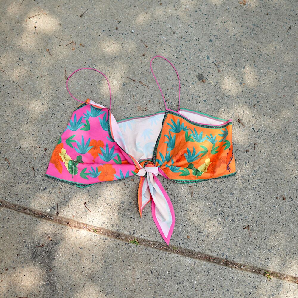 SHEIN Plus Size 4XL Tropical Floral Tie Front Cami Crop Top Pink Orange Camisole